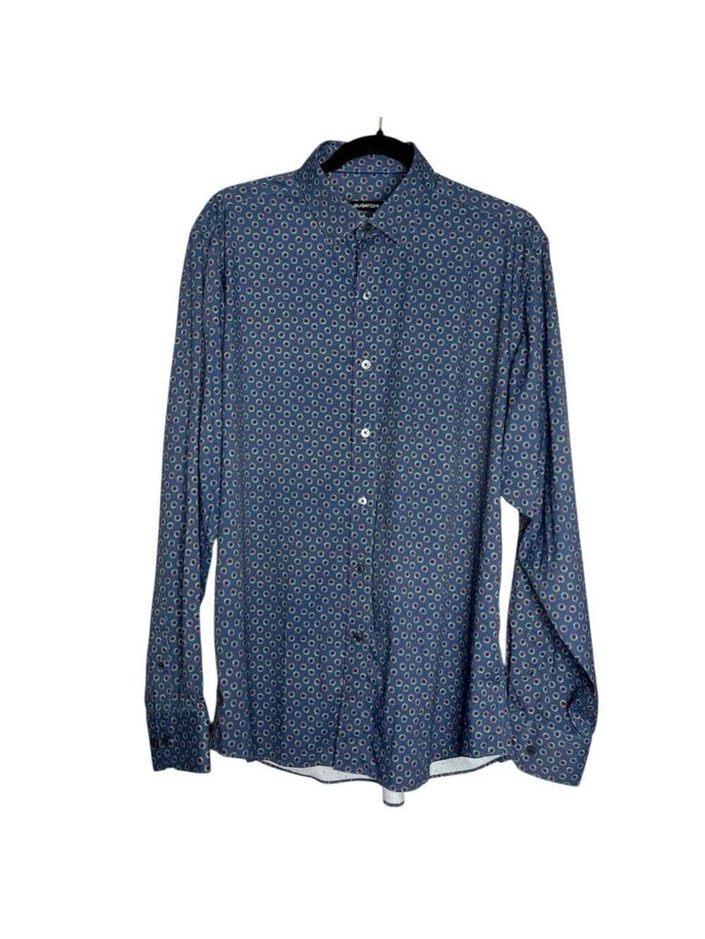 Bugatchi Classic Fit Graphite Long Sleeve Button Down Dress Shirt Print, size M
